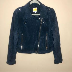 Blue Suede Leather Moto Jacket
